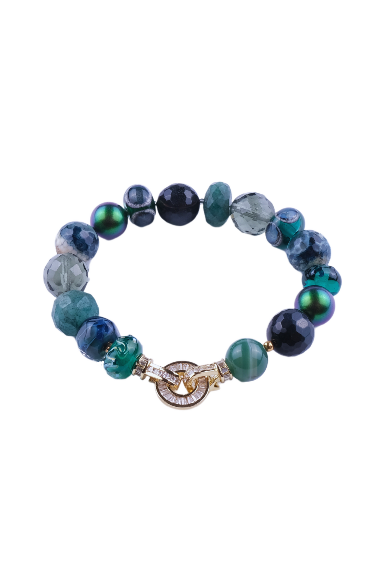 Billede af Unika armbånd i grønne farver - Agat, Shell Perler, Vintage glas perler, Håndlavede glas perler