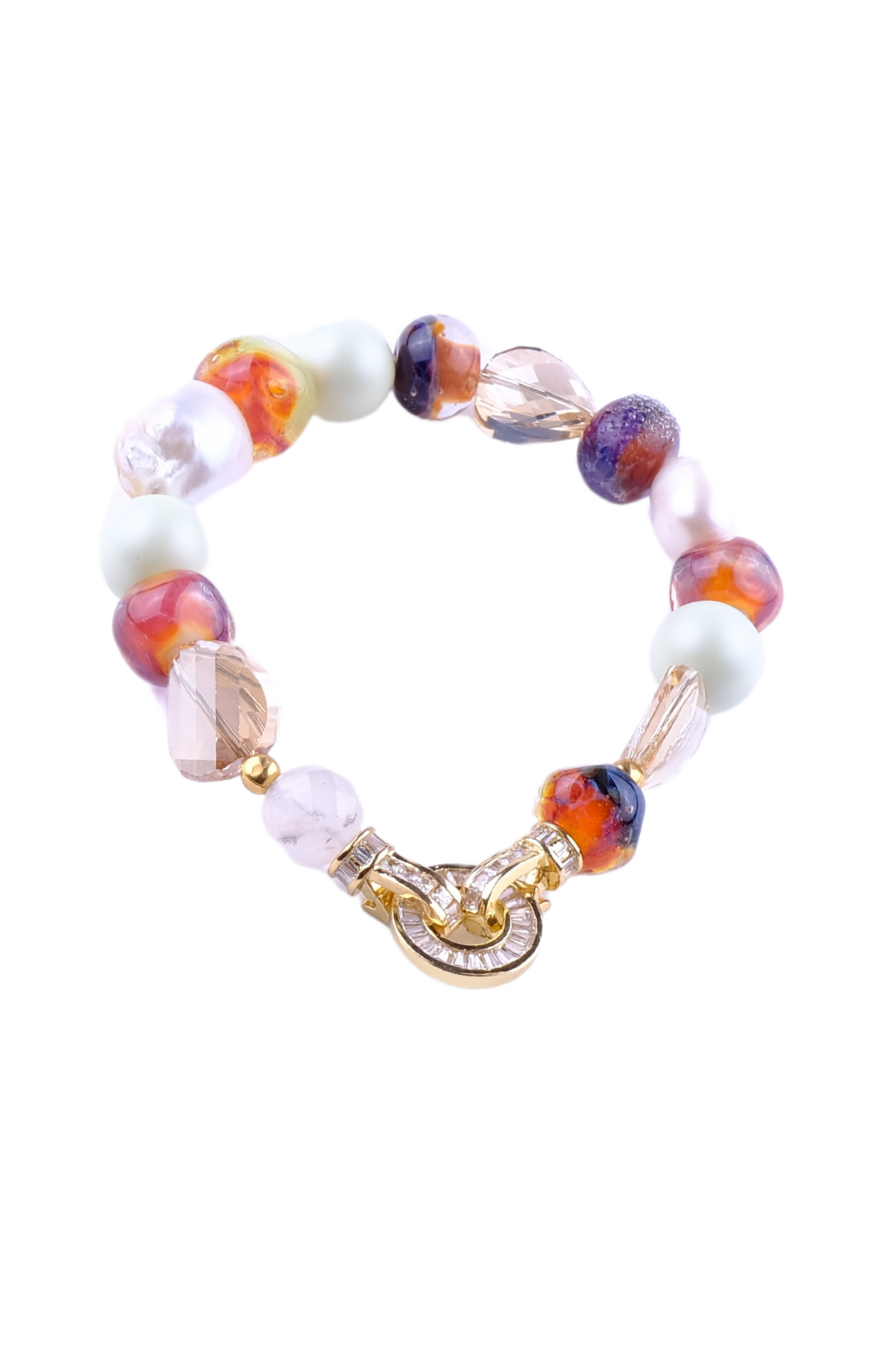 Billede af Unika armbånd af swarovski perler og krystaller, ferskvands perler og håndlavede glas perler i mint, hvid og brun farver