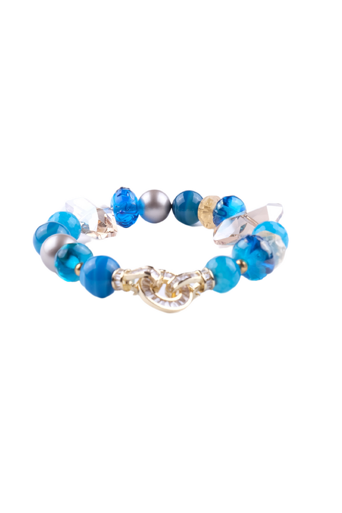 Unika armbånd med Swarovski krystaller, citrin, agat og håndlavede glas perler i turkis farver 